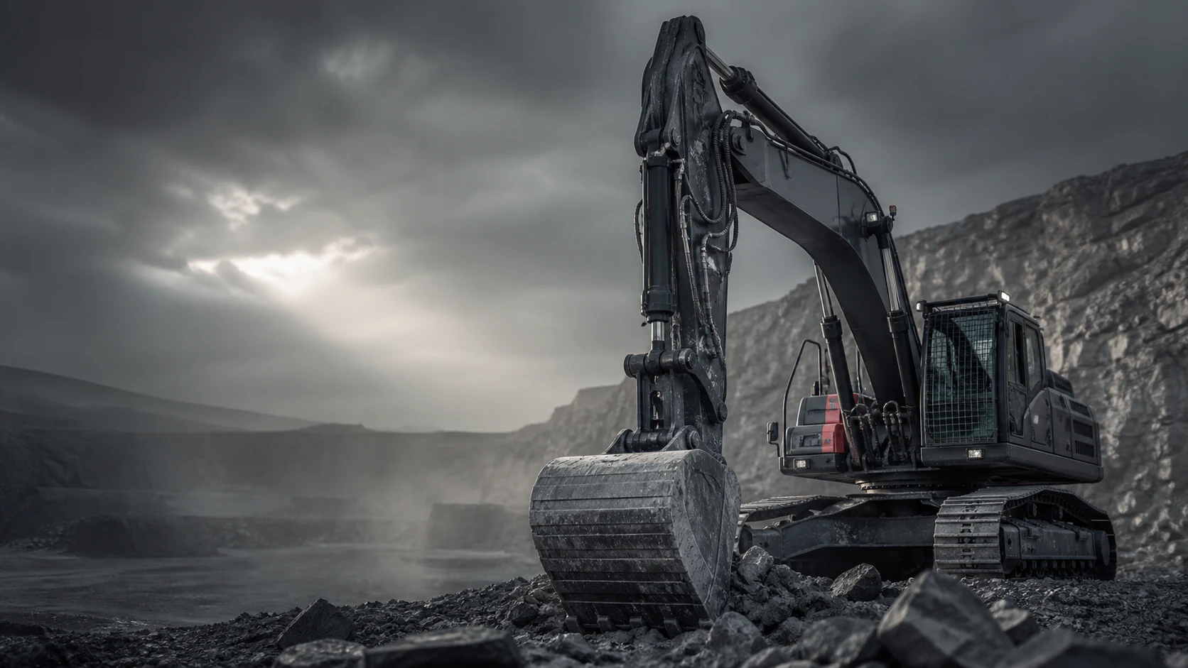 Heavy excavator working in a quarry
